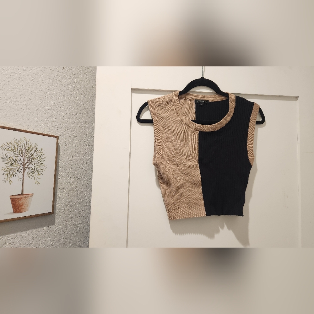 Papermoon Black and Tan Colorblock Tank Top
